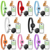 Various colored waterproof GPS pet trackers and safety collars for cats and small dogs shown with accompanying smartphones.