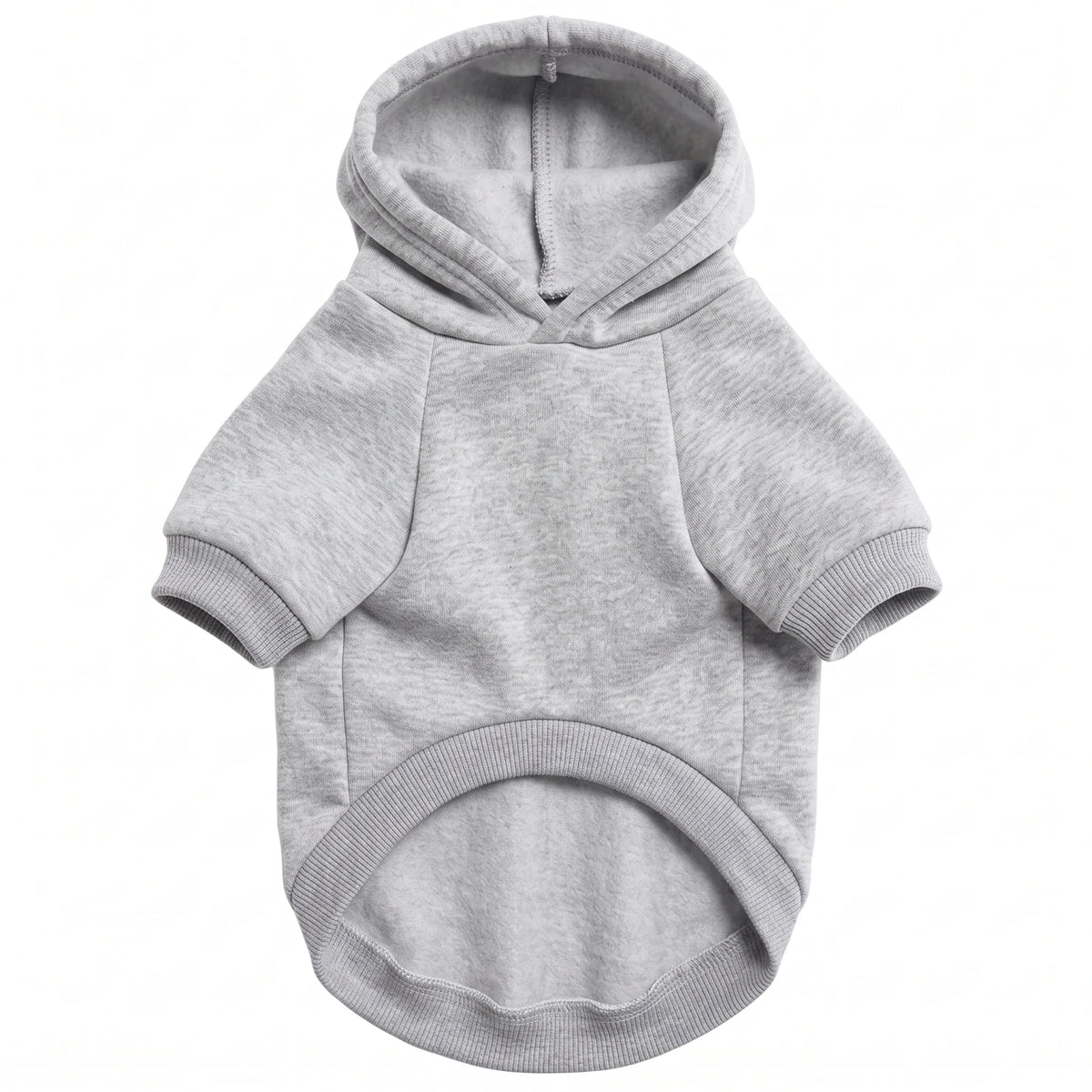 A light gray hooded sweatshirt for a dog.
