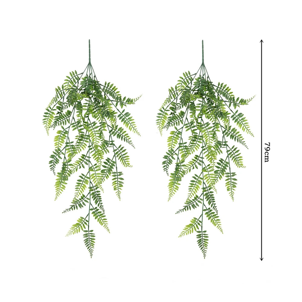 Vertikale Illustration eines künstlichen Monstera-Blatt-Girlanden mit grünen Blättern und einem Maßstabsmarker.