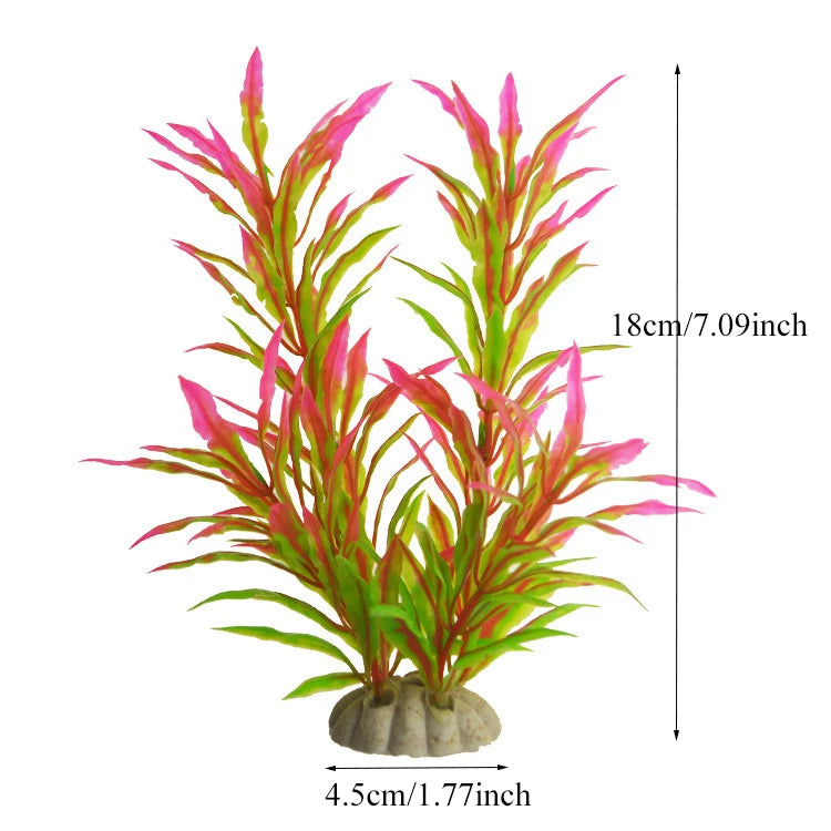 Un touffe de plantes décoratives aquatiques artificielles réalistes avec un feuillage rose et vert vibrant.