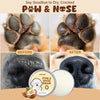 Before and after images showing a pet's paw and nose treated with POW & NOSE BALM