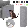 A self-adhesive cat scratching mat in various colors is shown next to a cat and a rolled-up mat.