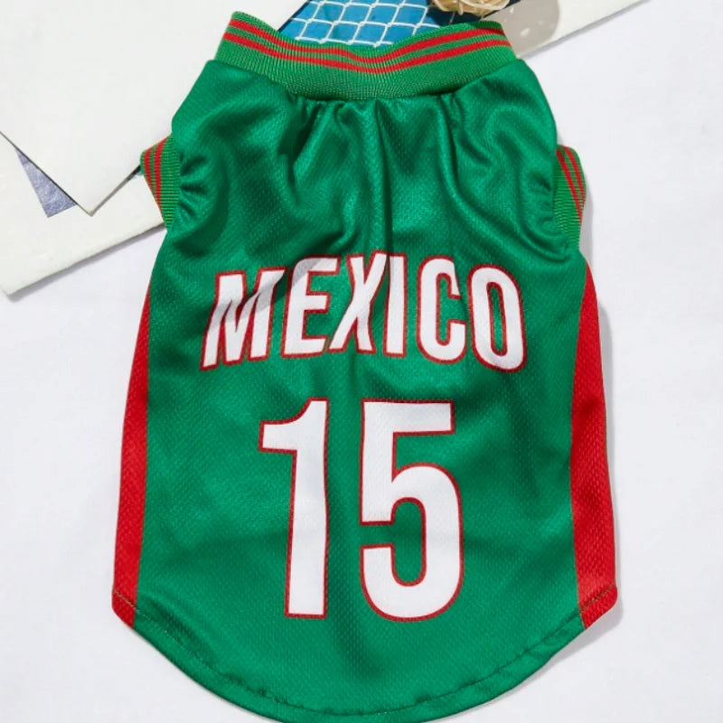 Green and red breathable mesh sport dog jersey with the number 15