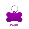 Purple bone-shaped dog ID tag with a silver keyring.