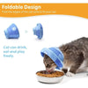 A blue foldable design cat cone collar being used to help a cat drink, eat, and play freely.