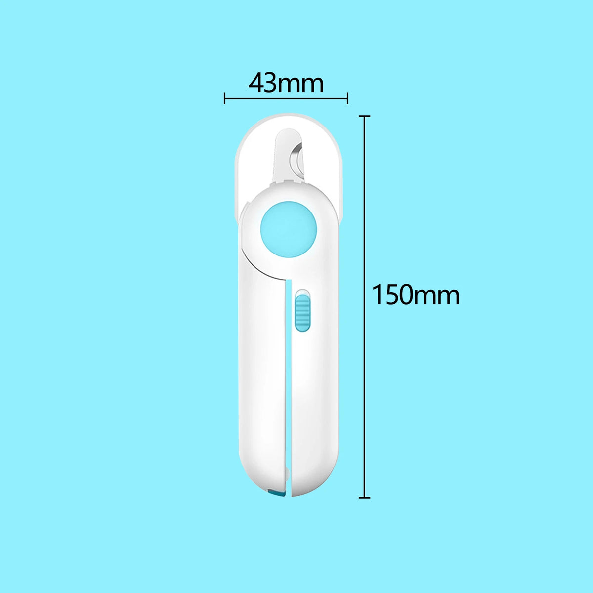 A white professional pet nail clipper with an LED light, shown in a vertical view.
