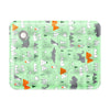 A light green pet cooling mat for dogs featuring various animal and geometric patterns.