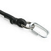 Black nylon quick-release dog leash with an elastic extension and a metal clip.