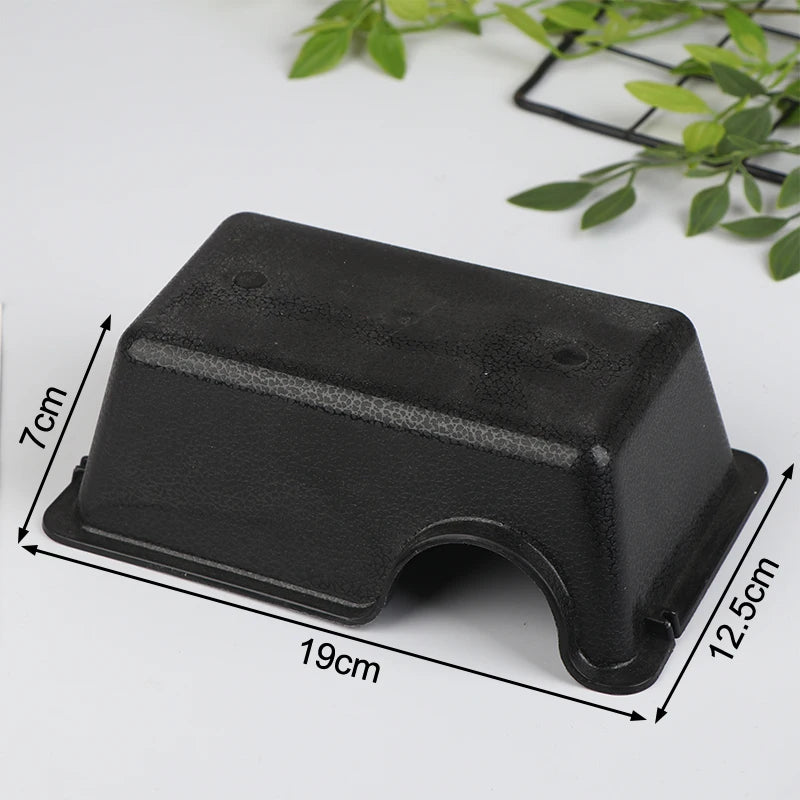 Black reptile and small animal hide box with dimensions 19cm long and 12.5cm wide