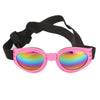 Pink foldable pet sunglasses with black strap for eye protection