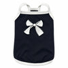 Black ribbed pet vest with a white bow knot for small dogs and cats