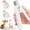Weißer elektrischer Nagelschneider und Trimmer neben einem Hund und einer Katze.
