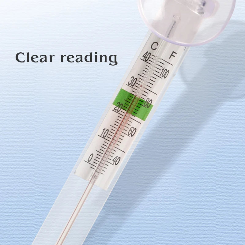 Klares Messdisplay einer vertikalen schwimmenden Aquariumthermometer, zeigt 60 Grad Fahrenheit.