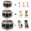 Three sizes of folding octagonal pet cages for dogs: small, medium, and large.