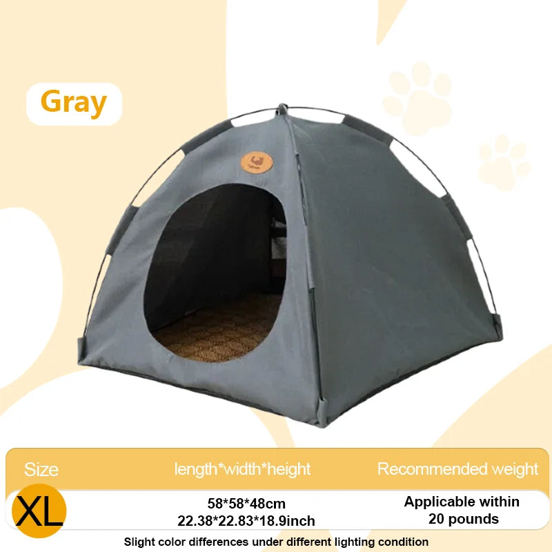 Tente lit pour animaux gris respirante avec entrée et sol rembourré