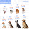 A guide showing sizes XS to 4XL for an ultra-soft dog hoodie, featuring various dog breeds and sizes.