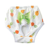 White reusable dog physiological pants with orange and green leaf patterns
