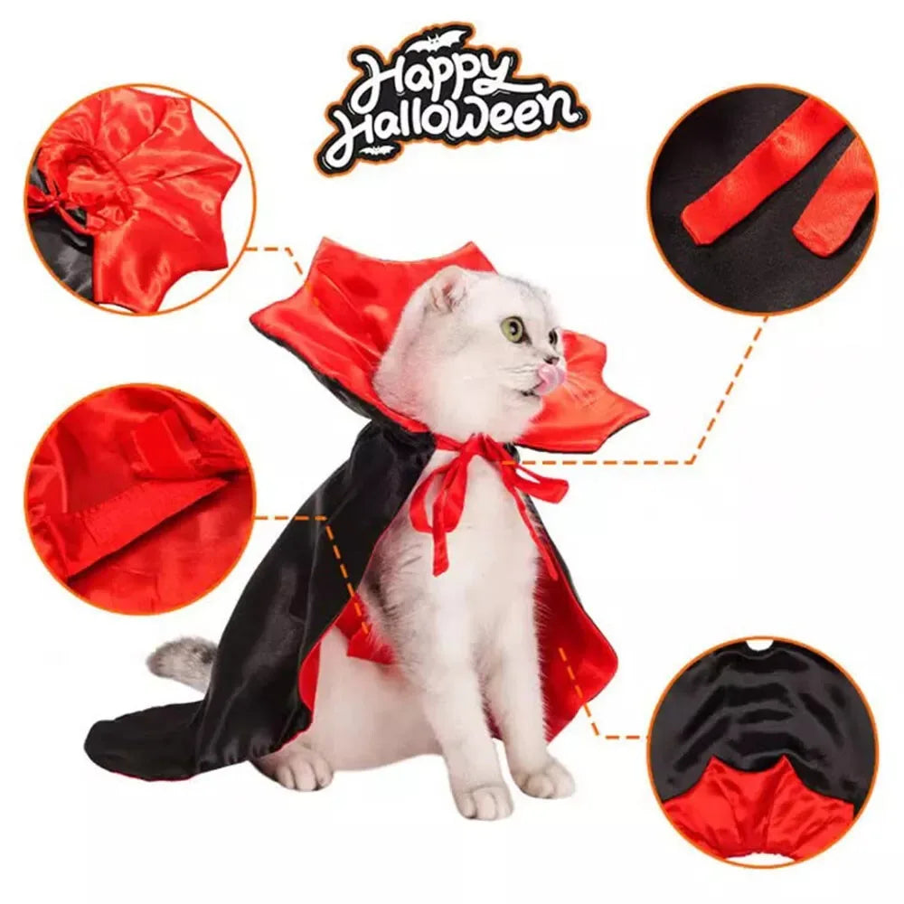Adjustable vampire cape for cats and small dogs in red and black fabric