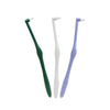 A set of soft bristle pet toothbrushes for small dogs and kittens, including a green and a purple brush.