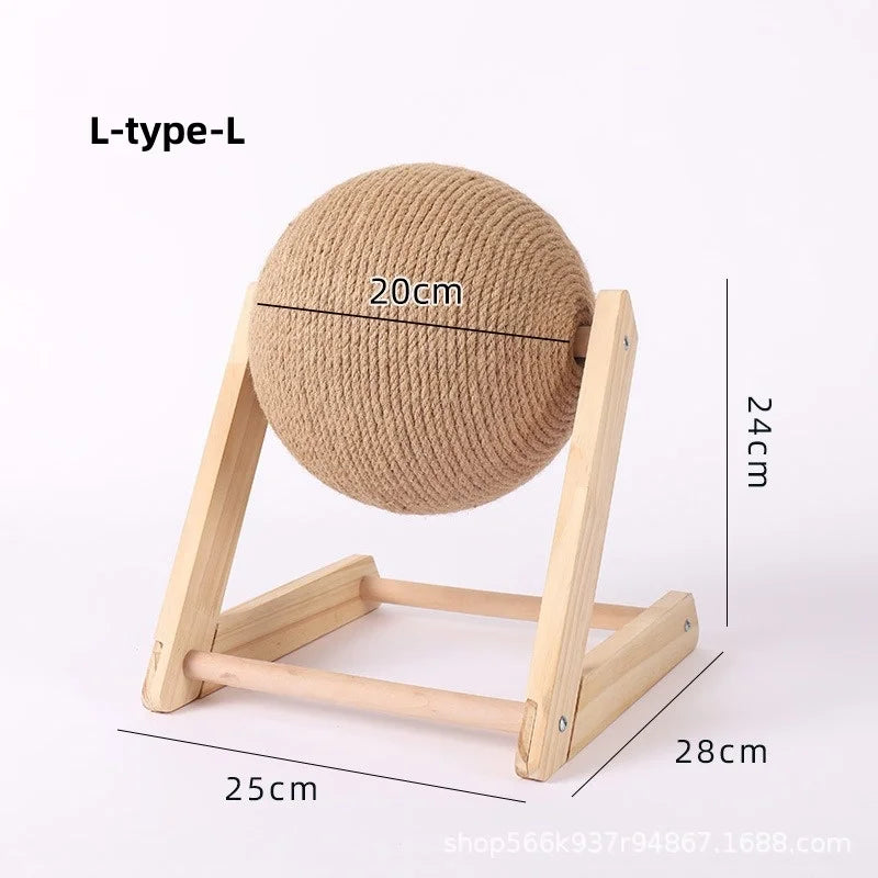L-type-L cat scratching ball toy with sisal rope and wooden base