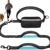 Schwarze, ausziehbare Bungee-Hosenleine mit Reißverschlusstasche und flexible Leine in verschiedenen Konfigurationen.