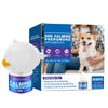 A white diffuser kit for dog calming pheromone, shown next to a person holding a dog.