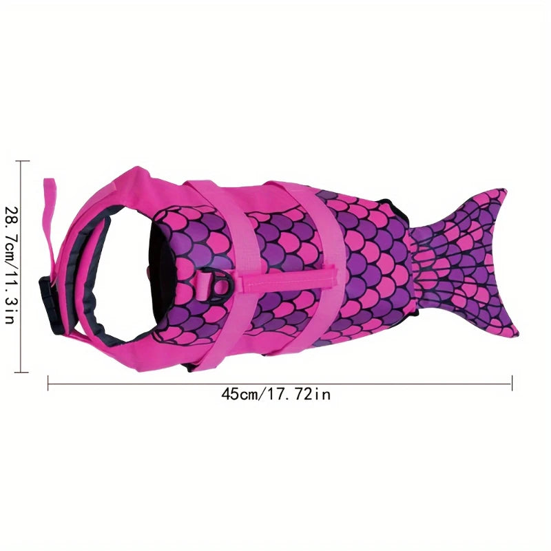 Chaleco salvavidas perro y sirena de tiburón rosa y morado para nadar