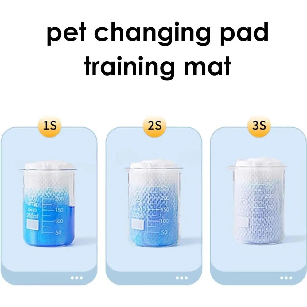 Trois tailles de tapis ou de paillasses d'entraînement pour animaux, étiquetées 1S, 2S et 3S, montrant des quantités variable