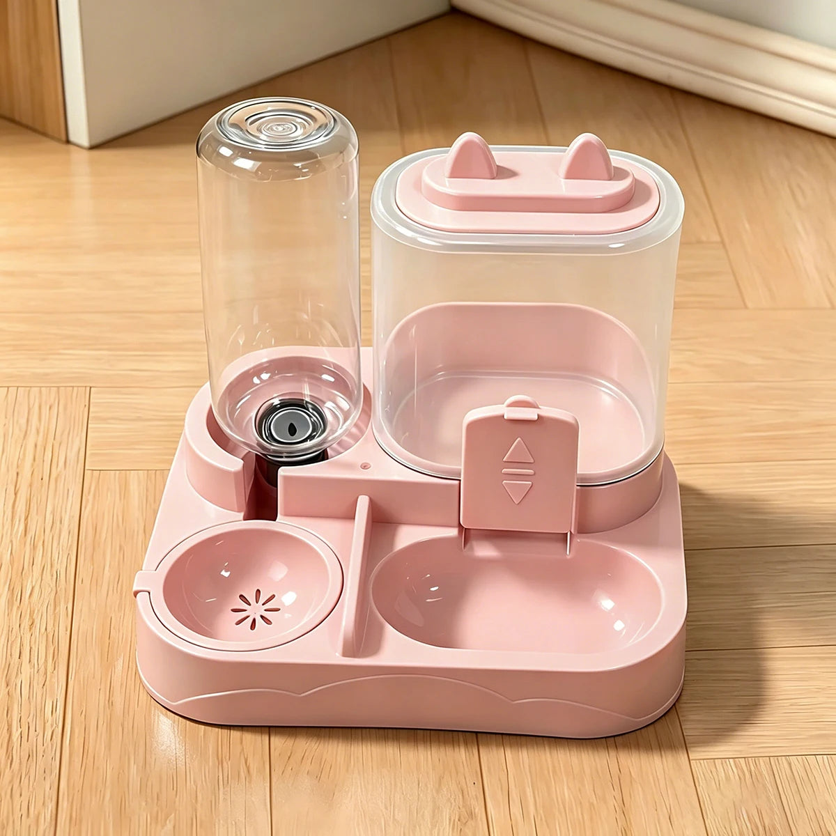 Rosa 2-in-1 Futter- und Wasserdispenser für Katzen und Hunde mit separaten Fächern