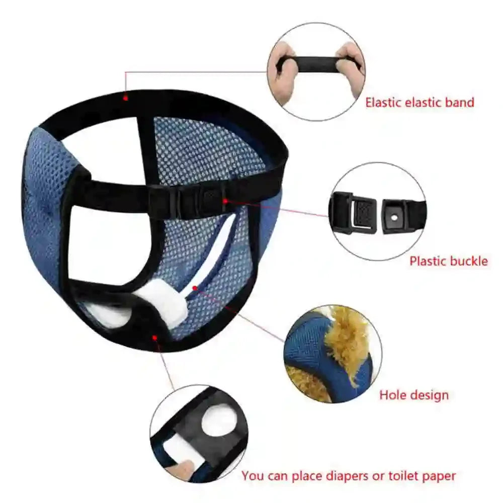 Reusable washable dog diapers for female dogs featuring elastic bands and a hole design.