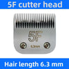 A close-up view of a 5F cutter head with 6.3mm hair length for pet grooming.