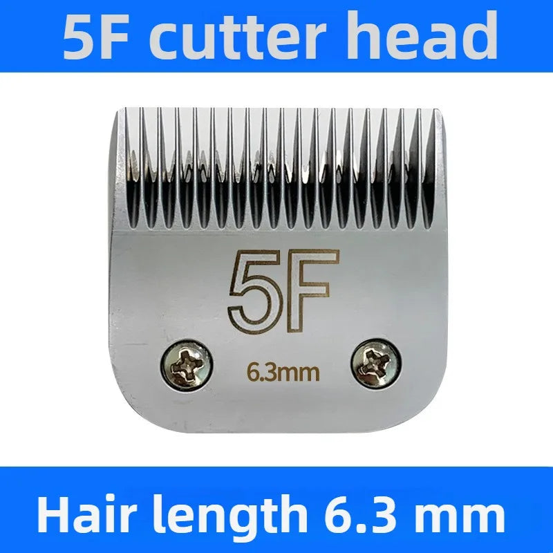 A close-up view of a 5F cutter head with 6.3mm hair length for pet grooming.