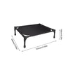 Black portable elevated dog cot with a removable shade canopy.