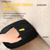 A hand is holding a black soft-bristled glove designed for thorough pet hair cleaning.