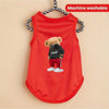 Red machine washable printed vest for pets featuring a character design