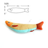 An orange and blue plush toy shaped like a fish for cats.