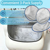 A 3-pack of rotatable waterproof litter box replacement mats shown in a white litter box.