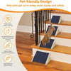 Solid wood pet stairs with non-slip steps placed on a wooden staircase.