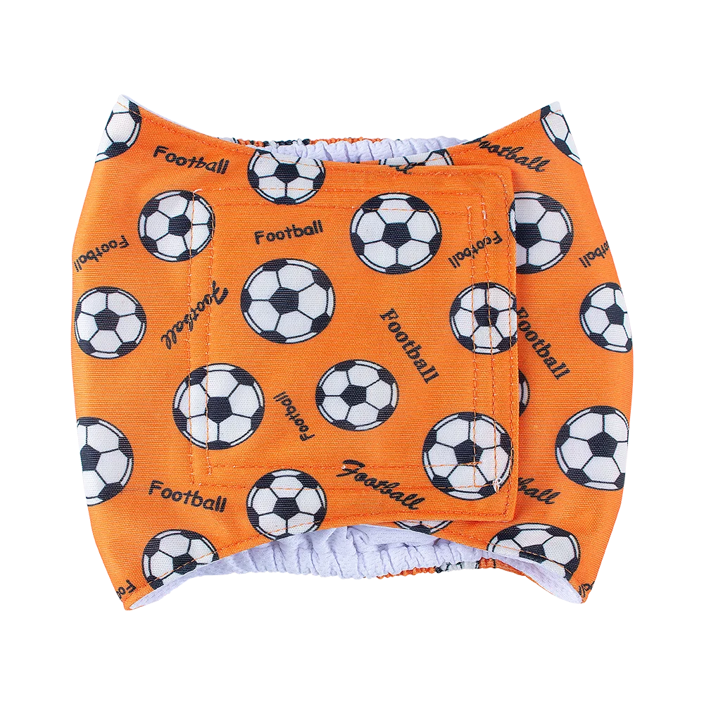 Orange and white patterned washable belly band for male dogs