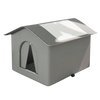 A gray foldable waterproof insulated cat house with a pitched roof and an arched entrance.