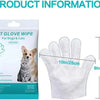 A package of pet glove wipes for dogs and cats showing a white glove wipe and a small cat.
