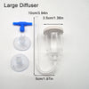 A large diffuser for aquarium CO2 with a bubble counter and suction cup, shown with various components and dimensions.
