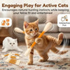 A small orange tabby cat plays with a giant cotton swab shaped catnip toy set on a carpet.