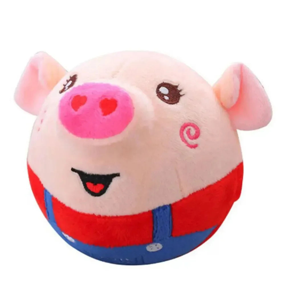 A pink pig-shaped interactive pet toy with red accents.