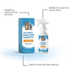 A bottle of Pet Stain & Odor Eliminator spray is shown next to its box, highlighting its suitability for pet stains and odor 