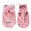 A pair of pink faux fur fleece hoodies for small and medium dogs.