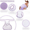 Reusable female dog diapers in lavender and white with various features like waterproof exterior and absorbent microfiber pad