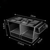 A black acrylic fish breeding incubator shown from above with dimensions labeled.