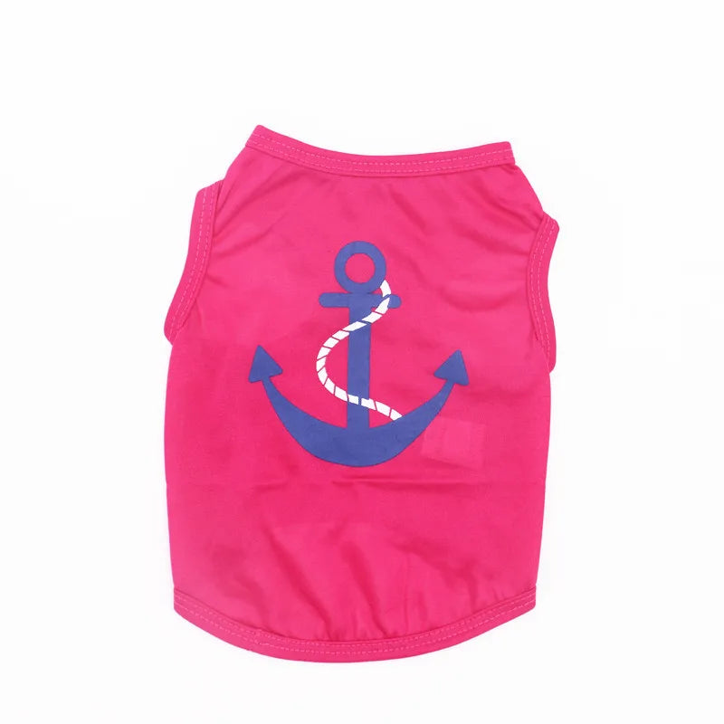 Chaleco de disfraz de verano rosa para mascotas pequeñas, perros y gatos, con diseño de ancla azul