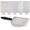 Stainless steel pet poop shovel with various mesh sizes for scooping and cleaning